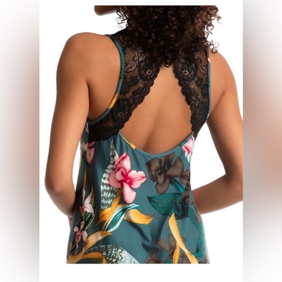 Green floral Knee-Length Scoop Neck Lace back Slip on sleep chemise gown size 3X - Picture 7 of 10